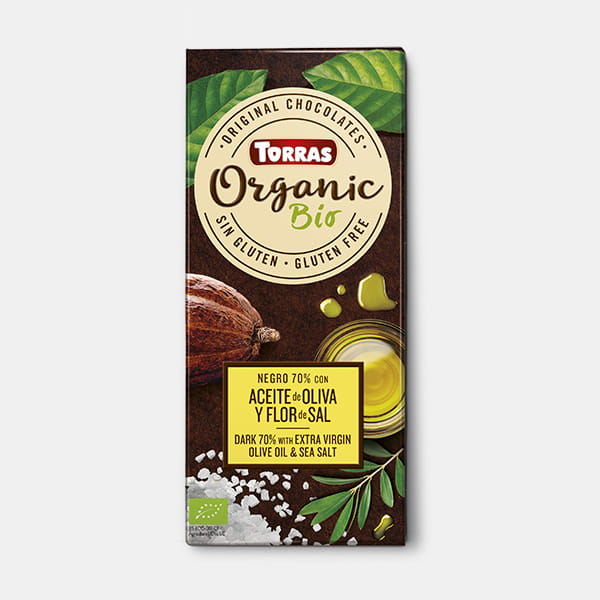 Mørk økologisk chokolade 70 % med olivenolie og salt