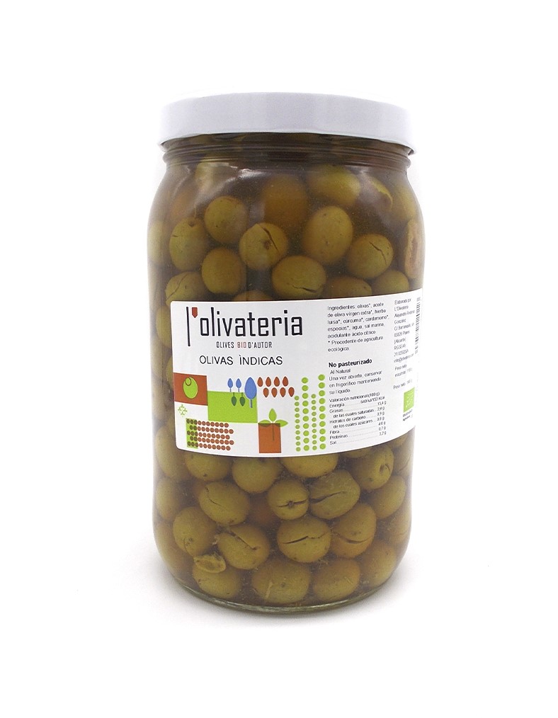 Hele grønne oliven Indicas 2,25 kg